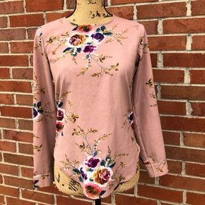Long Sleeve Floral Print Multicolor Dress Top XS